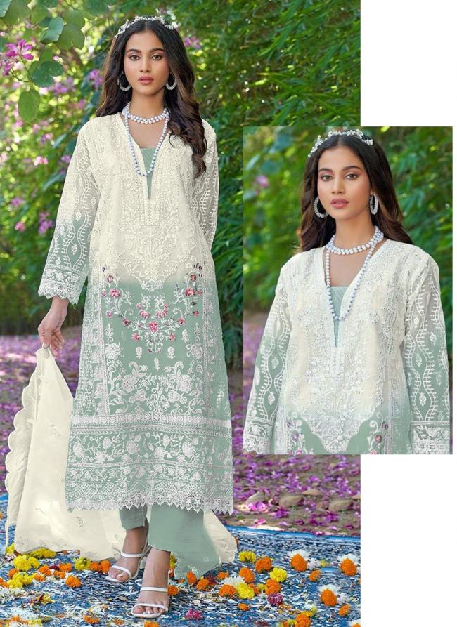 Heavy Organza Pista Green Festival Wear Embroidery Work Pakistani Suit